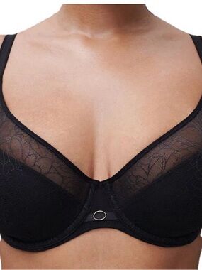 NWOT Chantelle Black Lace Underwire Bra with Sheer Panels